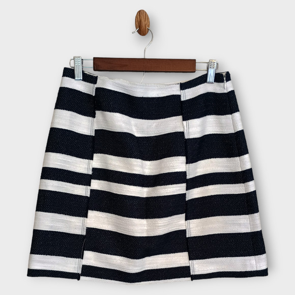 Loft Ann Taylor Skirt Women 8 Navy Blue White Nautical Frayed Texture Lined Mini - Picture 1 of 5